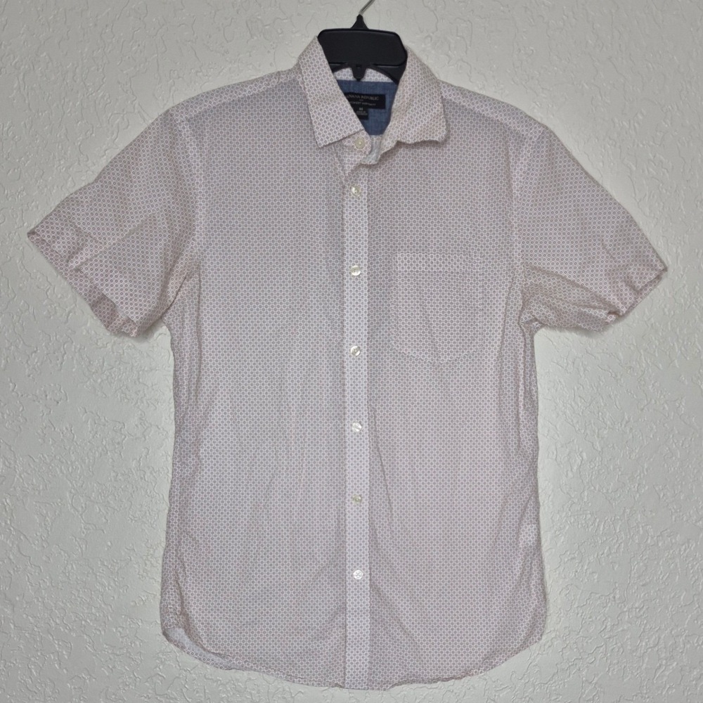 Banana Republic Mens Stretch Soft Wash Slim Fit Short Sleeve Geometric Shirt M